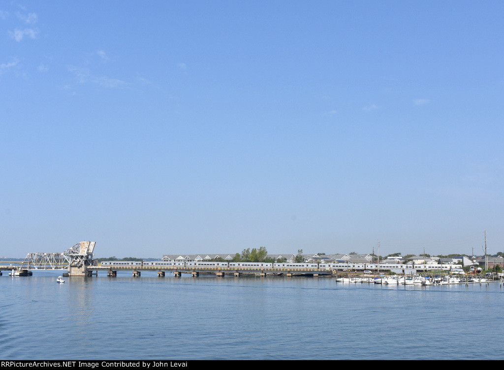 LIRR Train # 6818, the super express from NYP-Long Beach, crossing Reynolds Channel Drawbridge 